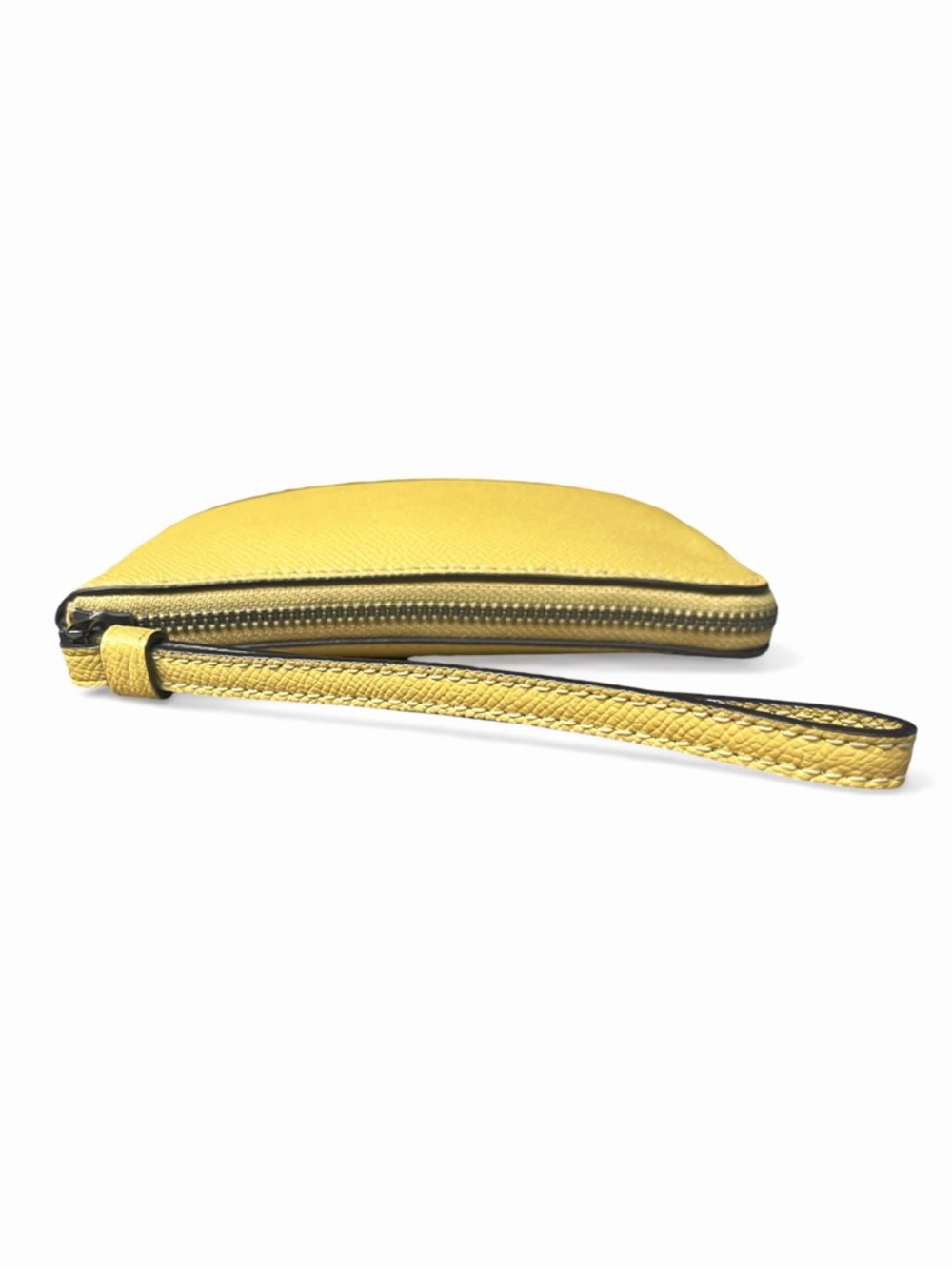 COACH Small Yellow Crossgrain Leather Corner Zip Wristlet Pouch Wallet Purse - Picture 7 of 13
